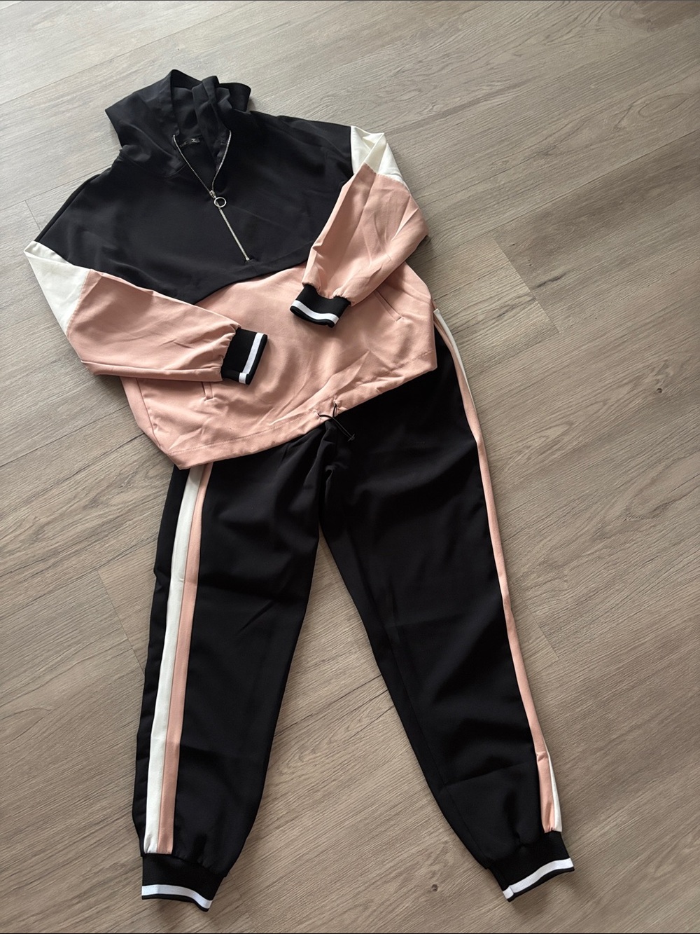 Zara Black, Blush & White Colorblock Track Jogger Set